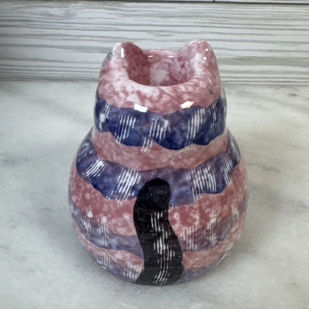 ITALIAN Cat Figurine Candle Holder For Pier 1 Pink Kitty